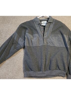 Vintage Huk A Poo Men's Grey Ribbed V-Neck Polo Shirt